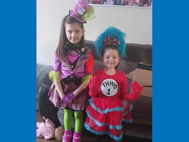 Angel as the Mad Hatter and Olivia as Thing 1 from The Cat in The Hat