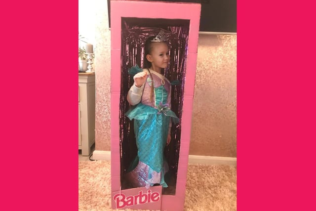 Dolcie, 5, as Barbie in a life-sized box