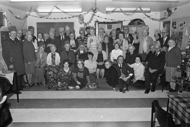 Members of the Foyle Senior Citizens’ Club, Strathfoyle, at their first annual dinner party in the Health Clinic, Strathfoyle.