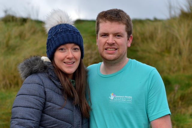 Rosina Lynch and James Wallace, supporting the Crumlin Children’s Hospital, pictured at the annual Christmas Day swim at Ludden beach, Buncrana. Photo: George Sweeney.  DER2151GS – 010