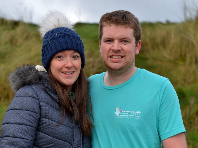 Rosina Lynch and James Wallace, supporting the Crumlin Children’s Hospital, pictured at the annual Christmas Day swim at Ludden beach, Buncrana. Photo: George Sweeney.  DER2151GS – 010