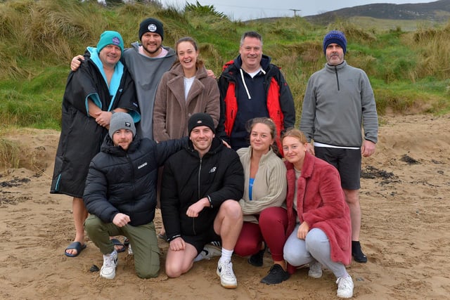 Smiling faces of dippers at the annual Christmas Day swim at Ludden beach, Buncrana. Photo: George Sweeney.  DER2151GS – 011