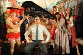 Richard Cook from Fife Properties with the cast  of Ya Wee Beauty & The Beastie at the Kings Theatre (Pic: Fife Photo Agency)