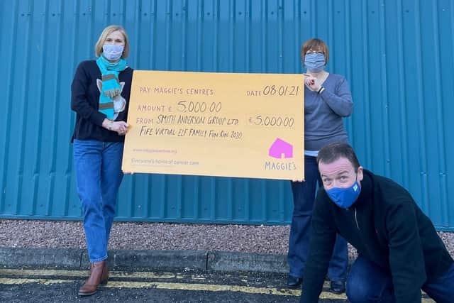 Smith Anderson matched the £5000 raised for Maggie's Fife through its virtual elf run, taking the total to over £10,000. Pictured are members of the company's team (from left) Olivia Slater (sales director), Lorraine Houghton, Michael Longstaffe (CEO).