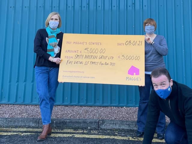 Smith Anderson matched the £5000 raised for Maggie's Fife through its virtual elf run, taking the total to over £10,000. Pictured are members of the company's team (from left) Olivia Slater (sales director), Lorraine Houghton, Michael Longstaffe (CEO).