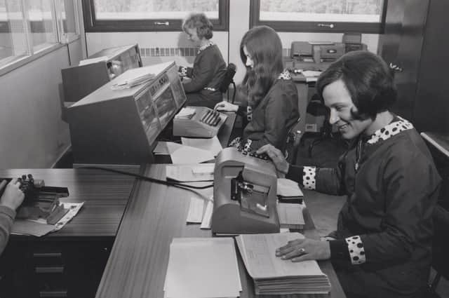 At work in the accounts section of the former Glenrothes Development Corporation in what is now Fife House (Pic: OnFife)