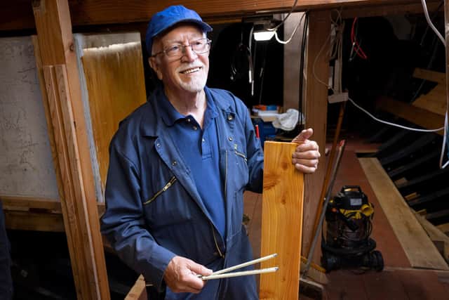 Scottish Fisheries Museum Boat Club volunteer Wince Stewart works on the internal refit of Reaper as part of the £1million conservation project.
© Martin Shields