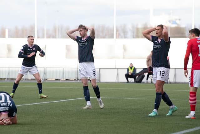 FALKIRK, SCOTLAND - MARCH 26: Raith Rovers players are dejected during the SPFL Trust Trophy final between Raith Rovers and Hamilton Academical at the Falkirk Stadium, on March 26, 2023, in Falkirk, Scotland. (Photo by Ross Parker / SNS Group)