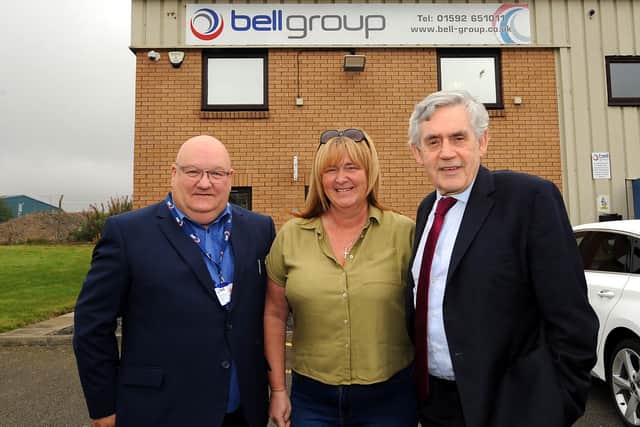 Launching The Cottage Centre's Houses To Homes project are Les Sinton, Kirkcaldy branch manager, Bell Group; Pauline Buchan, Cottage Centre, and Gordon Brown, patron of the Cottage Centre (Pic: Fife Photo Agency)