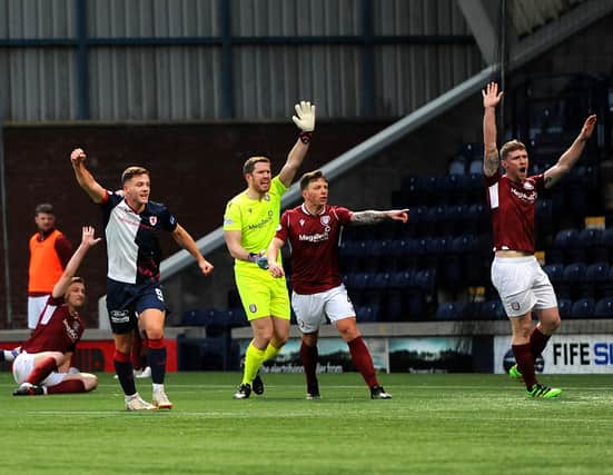 Jamie Gullan celebrates Reghan Tumilty's goal against Arbroath (Pic: Fife Photo Agency)