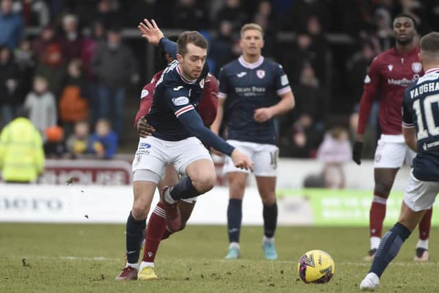 Raith Rovers in possession at Arbroath at the weekend (Picture: Alan Murray)