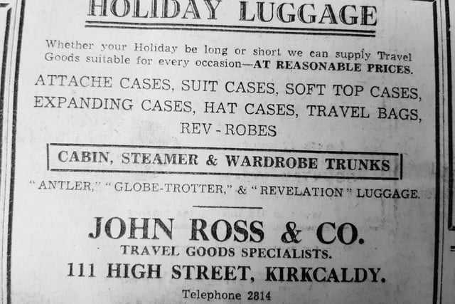 "Cabin, steamer and wardrobe trunks" among the items on sale to holidaymakers in Fife back in 1952.
