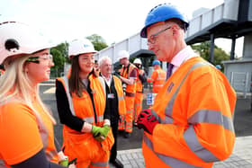 First Minister John Swinney views ongoing work at Levenmouth Rail Link at Cameron Bridge station during his tour of Cameron Bridge Station. (Photo by Jeff J Mitchell/Getty Images)