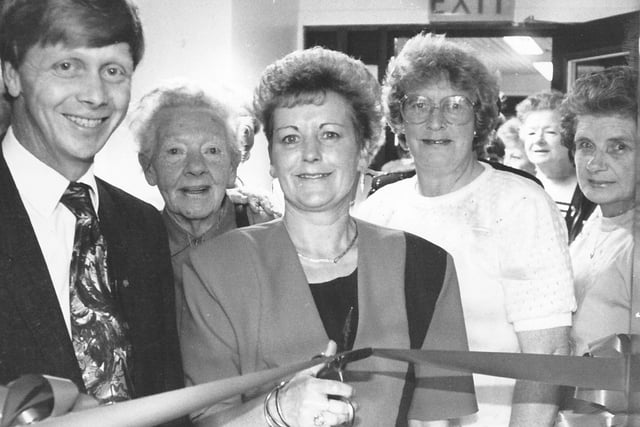 Councillor Irene Connolly cuts a ribbon to open the new lounge at Memorial Court care home in September 1993.
