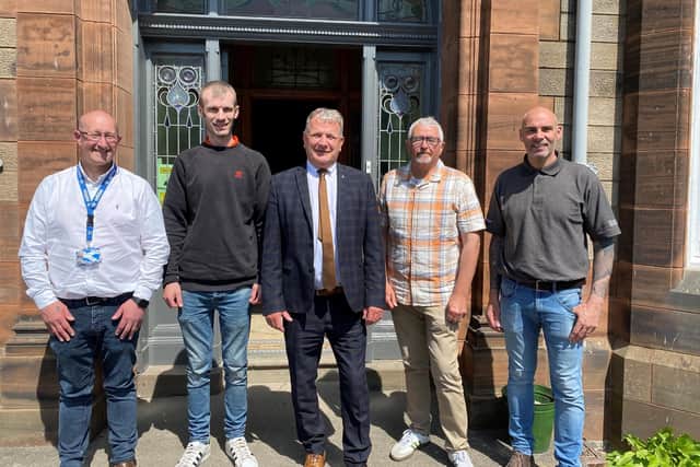From left, Gary Meldrum, Community Payback Team; William Dolan, chairman of Fife Deaf Club, David Torrance MSP, William Darroch, Fife Deaf Club treasurer, and Sean Brown from Sean Brown Plumbing.