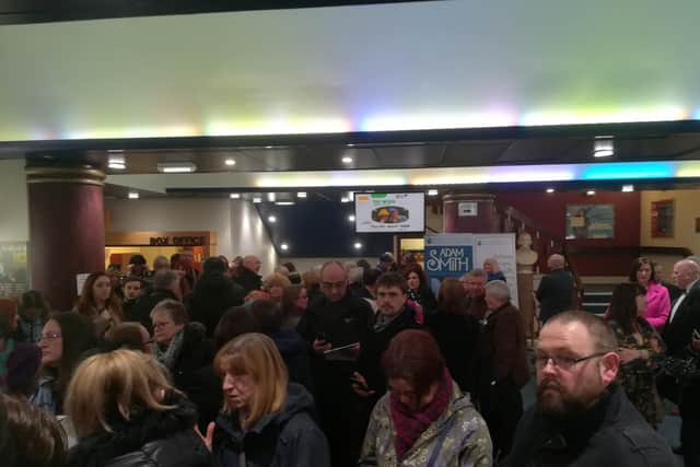 The packed foyer at the Adam Smith Theatre waiting on the arrival of David Tennant 