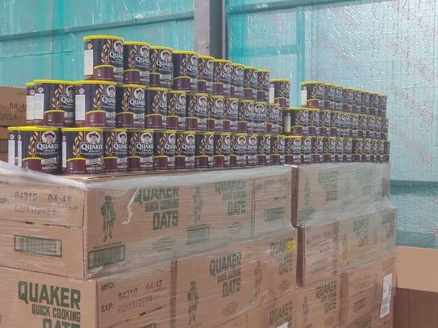 3000 cans of Scott's and Quakers oats have been delivered to the project