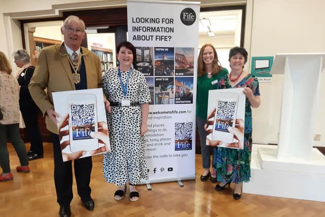 Launching the tourism initiative are  Provost Jim Leishman; Hilary Roberts, tourism partnerships manager at Fife Council; Caroline Warburton, regional director for VisitScotland; Moira Henderson, chair of Fife Tourism Partnership.