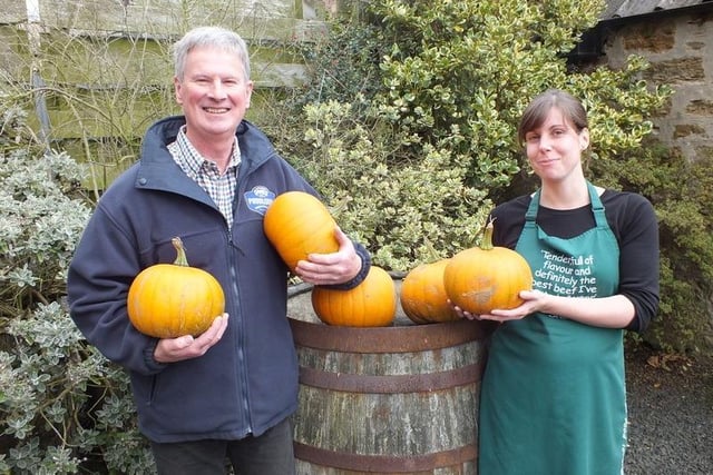 Tom Mitchell from Puddledub and Nikki Storrar from Ardross Farm Shop get into the Hallowe'en spirit by creating pumpkin spiced pork sausages in 2015