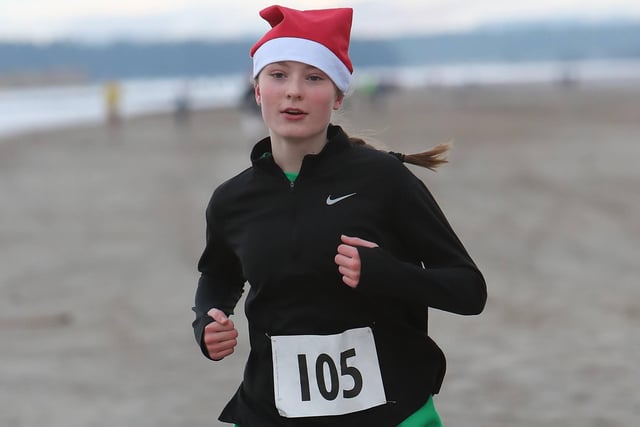 Anster Haddies' Orla Gage was 20th in their Santa's Sleigh of Fire 5k beach race at St Andrews on Sunday in 24:09