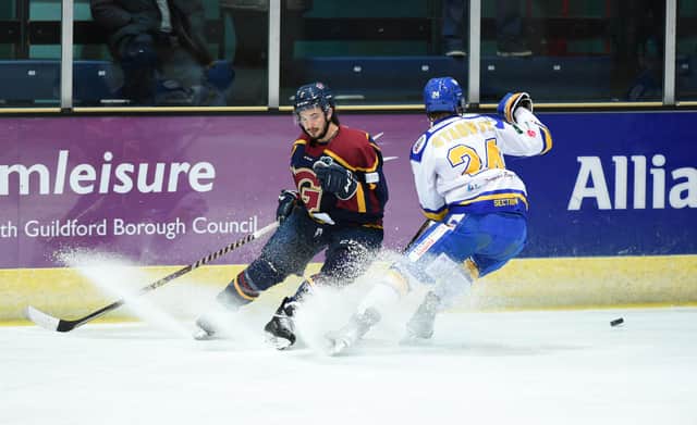 Carson Stadnyk chases the puck against Guildford. (Pic: John Unwins)