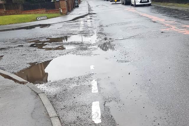 Sarah Spencer highlighted these potholes at the entrance to Beurard, in Leven.