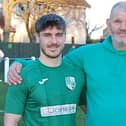 Thornton Hibs boss Craig Gilbert (right) with Garry Thomson, scorer of two goals against Newburgh last weekend