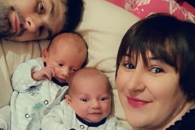 Siobhon and David with their twin boys Arlo and Jenson.