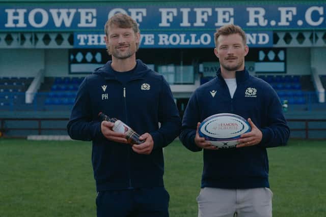Peter Horne, left, and younger brother George at Cupar’s Duffus Park to promote the Famous Grouse and Scottish Rugby’s new Characterful Clubhouse Fund (Image: Famous Grouse)