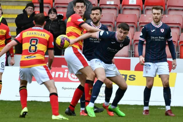 Raith Rovers forward Connor McBride vying for the ball versus Partick Thistle at Maryhill's Firhill Stadium on Saturday (Photo: Eddie Doig)