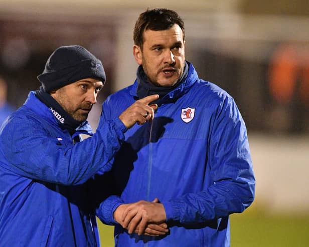 LINLITHGOW, SCOTAND - JANUARY 24: Raith's Assistant Manager Colin cameron (L) and Manager Ian Murray (R) during a Scottish Cup fourth round match between Linlithgow Rose and Raith Rovers at Prestonfield, on January 24, 2023, in Linlithgow, Scotland. (Photo by Mark Scates / SNS Group)