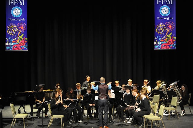 Kirkcaldy High School wind band take to the Adam Smith stage.