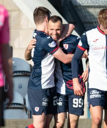 Raith Rovers loan striker Matej Poplatnik celebrating making it 2-1 to the Fifers during their 3-2 Scottish Championship defeat at home to Inverness Caledonian Thistle in March (Photo by Craig Brown/SNS Group)
