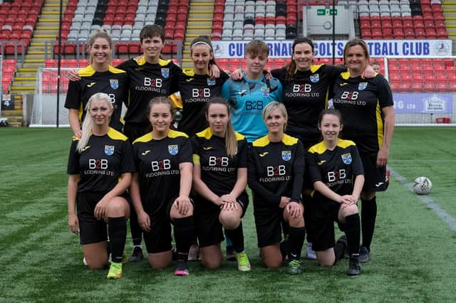 East Fife line up before the Scottish Women’s Football League Plate Final at Broadwood Stadium. Pic by Alex Todd / Sportpix for SWF