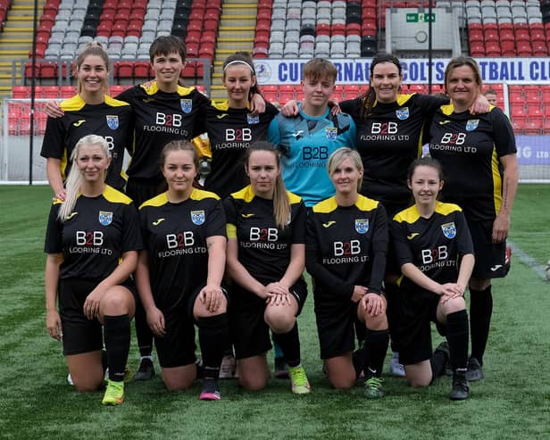 East Fife line up before the Scottish Women’s Football League Plate Final at Broadwood Stadium. Pic by Alex Todd / Sportpix for SWF
