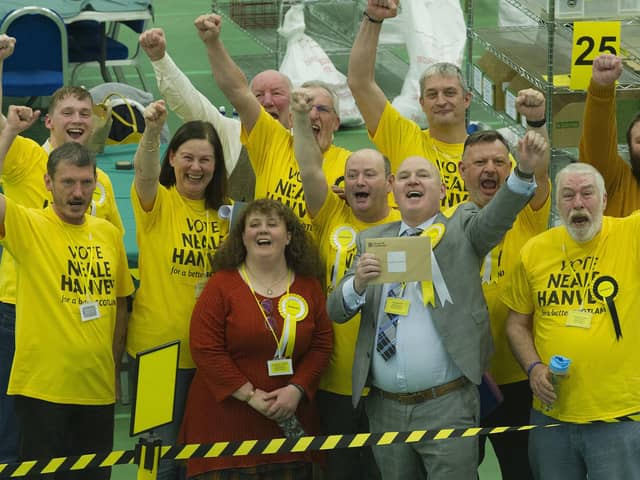 Election night: Neale Hanvey wins the Kirkcaldy and Cowdenbeath seat (Pic: George McLuskie)