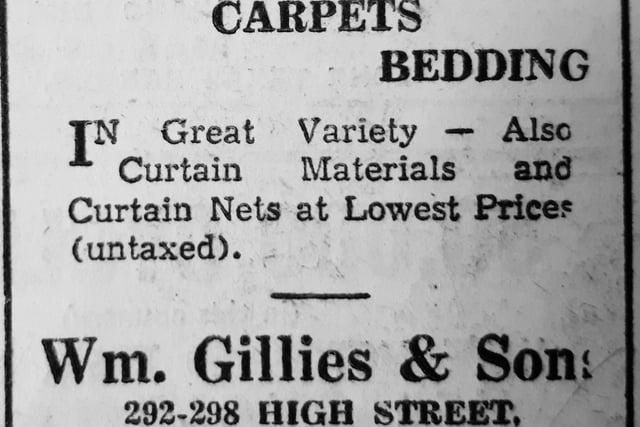 Curtain nets at the lowest prices were offered by Wm Gillies from their base at 292-298 High Street, Kirkcaldy