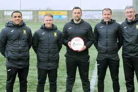 East Fife boss Greig McDonald with his backroom team (Pics by Kenny Mackay)