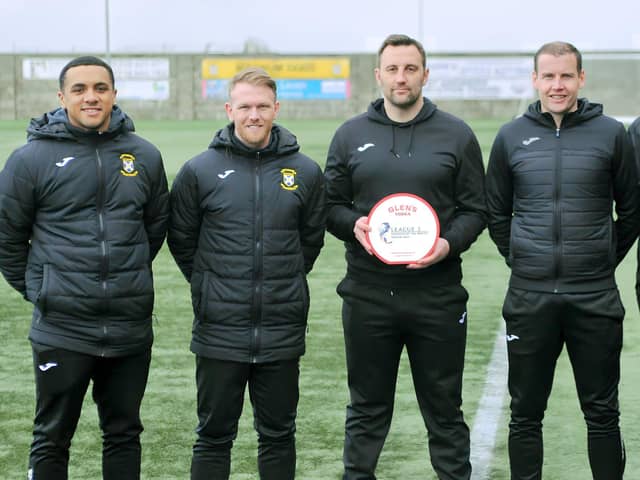East Fife boss Greig McDonald with his backroom team (Pics by Kenny Mackay)