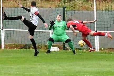 John Smith scoring Kirkcaldy and Dysart's first goal against Lochore Welfare on Saturday (Pic: Kirkcaldy and Dysart)