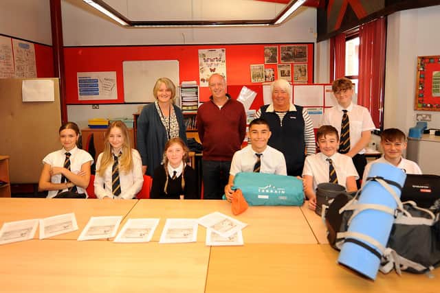 Judith Kerr and Steven Hay from Friends of Kirkcaldy High School, and teacher Jennifer Davidson with pupils (Pic: Fife Photo Agency)