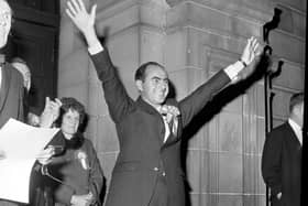 Harry Ewing celebrates after winning the Falkirk by-election in September 1971.