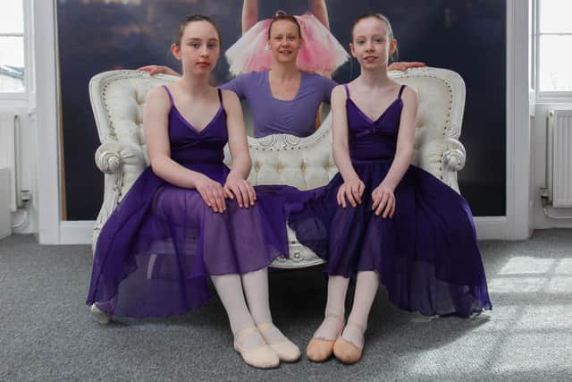Alba School of Dance 228 High St Kirkcaldy (upstairs in Wilkies). Pictured are: Lexi Grieve 11, Principal Stacey Walker and Alba Walker 10, ahead of the opening of the studio this Saturday. Pic: Scott Louden.