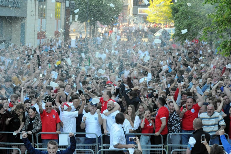 Who could forget this scene at the Low Row Fanzone as England score against Colombia.