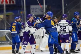 Jonas Emmerdahl in the thick of the action against Glasgow Clan (Pic: Jillian McFarlane)
