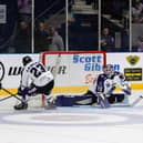 Joey Pierce with the Fife Flyers' overtime winner against Glasgow Clan (Pics by Derek Young)