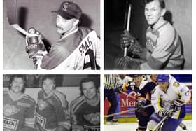 Flyers legends (clockwise from top left): Doug Smail, Bert Smith, Dave Stoyanovich, Danny Brown and Ron Plumb, and Mark Morrison (Pic s: Fife Free Press)