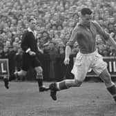 Billy Liddell bolts down the wing for Liverpool in a game against Fulham in 1949. Picture: Fox Photos/Hulton Archive/Getty