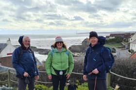 Three members of the Rotary Club of Kirkcaldy  - Bill Stewart, Caroline King and Mark Rossiter walked the Fife Coastal Path to raise funds for their club. Pic: George McLuskie.