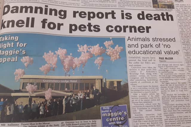 Front page news on the demise of the pets corners, from the Fife Free Press